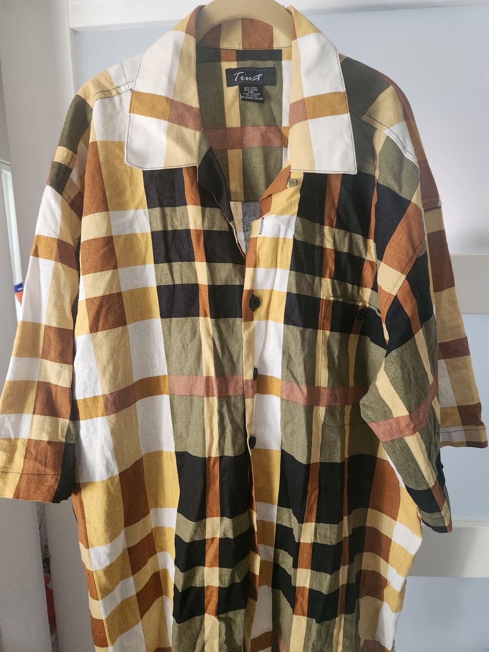 Trust Short-Sleeve Button-Down Shirt in Mustard Plaid